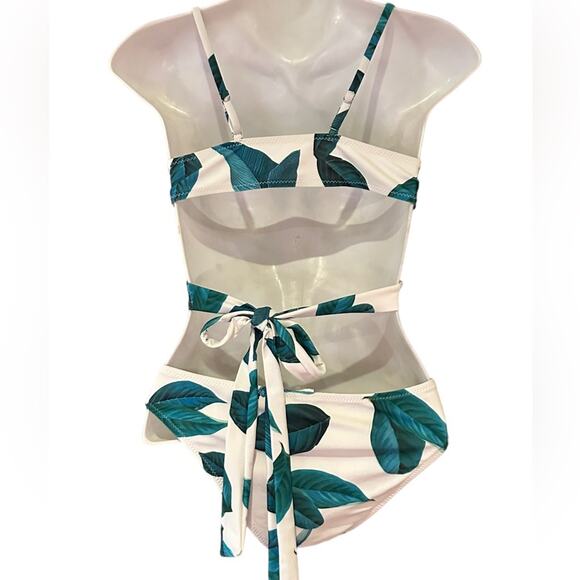 Women's Size Small Wrap Style Swimsuit Tropical Leaf Print Two Piece Bikini - Picture 2 of 3
